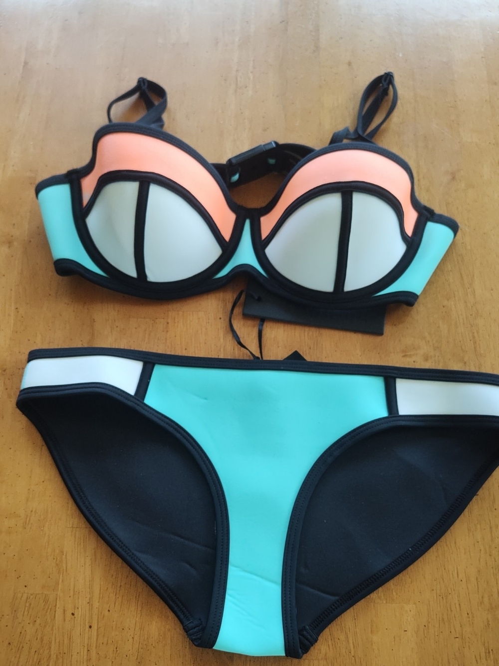 triangl swimwear Coral, Mint & White Colorblock Bikini Set